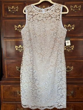 Lauren Ralph Lauren Light Blue Ivory Lace Midi Sheath Dress